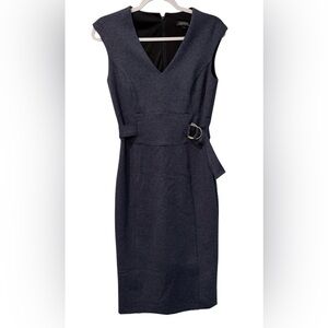 Le Chateau women’s XS sleeveless v-neck pencil gray dress with a buckle design